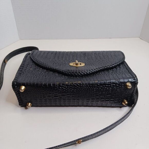 Vintage Women's Crocs Black Leather Hand Tooled Bag - Picture 6 of 15